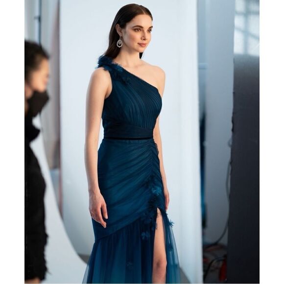 Marchesa Notte NWT $637 Ombré Mermaid Gown in Teal Size 6 - Picture 3 of 10